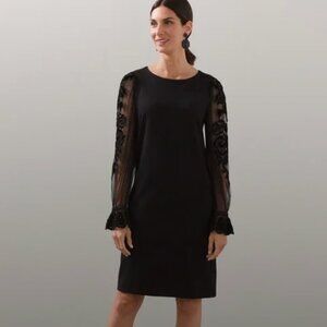 CHICO'S NWT $199 Velvet Applique Sleeve Ponte Stretch Dress Size 0 (S/4)